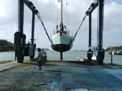 Light Blue being hauled out for a clean-up